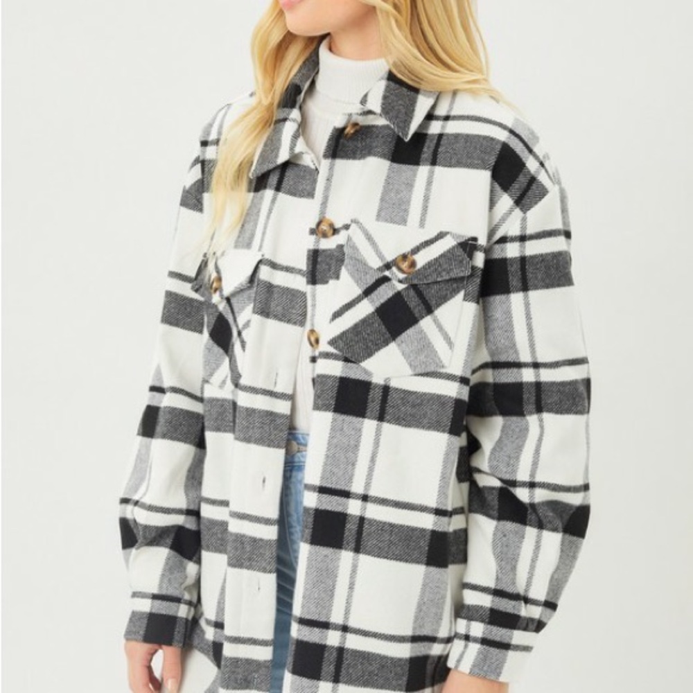 Love Tree Black & White Plaid Shacket Jacket